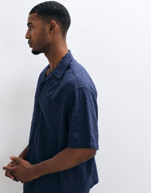 ASOS DESIGN - Chemise d'ensemble oversize en crépon avec col à revers - Bleu marine, 4 de 5