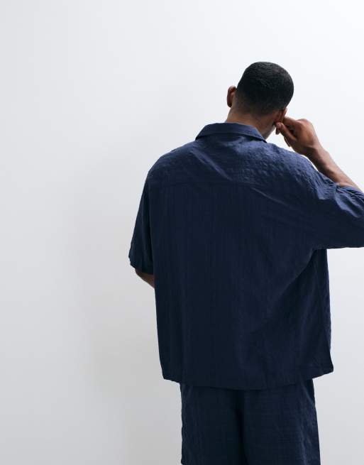 ASOS DESIGN - Chemise d'ensemble oversize en crépon avec col à revers - Bleu marine, 5 de 5