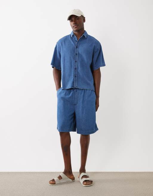 ASOS DESIGN - Chemise d'ensemble oversize en denim de lin mélangé à manches courtes - Bleu moyen délavé, 2 de 5