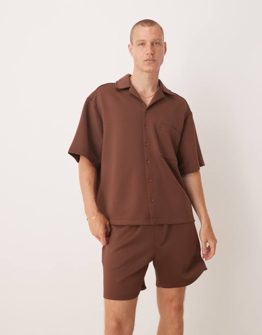 ASOS DESIGN - Chemise d'ensemble oversize en néoprène avec col à revers - Marron