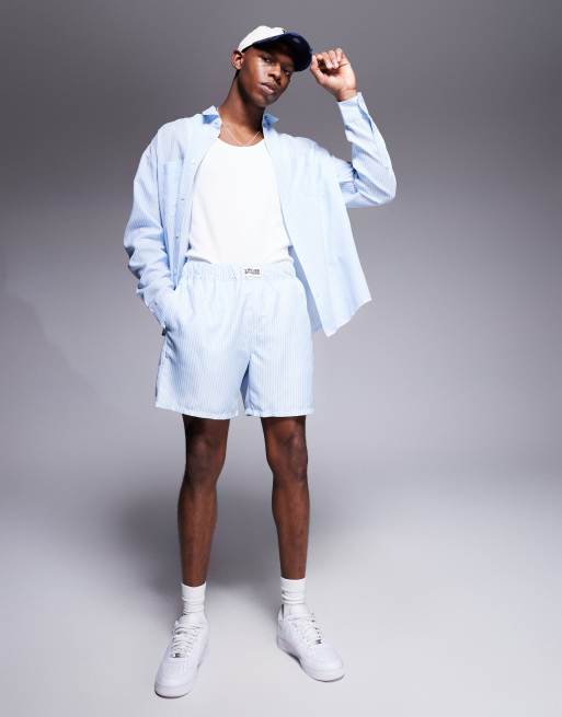 ASOS DESIGN - Chemise d'ensemble oversize style années 90 à rayures - Bleu et blanc, 3 de 4