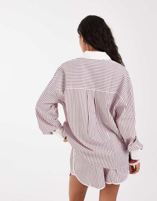 ASOS DESIGN - Chemise d'ensemble rayée à bords contrastants - Rose, 3 de 4