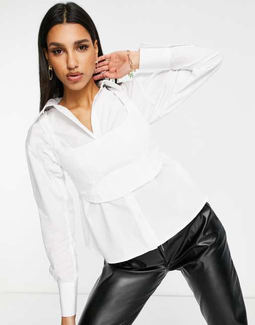 ASOS DESIGN - Chemise en coton 2 en 1 avec corset - Blanc