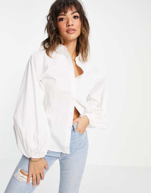 ASOS DESIGN Chemise en coton manches longues volumineuses Blanc