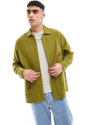 ASOS DESIGN relaxed cotton textured shirt with placement print - ASOS Price Checker