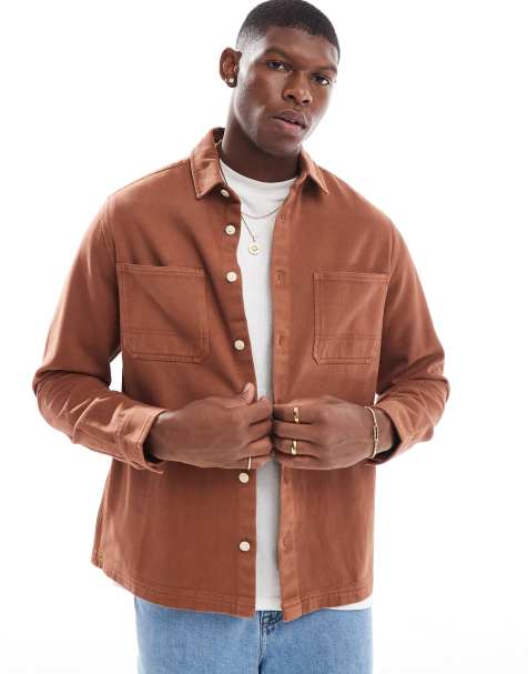 ASOS DESIGN - Chemise en jean à coutures apparentes - Marron délavé - view 1