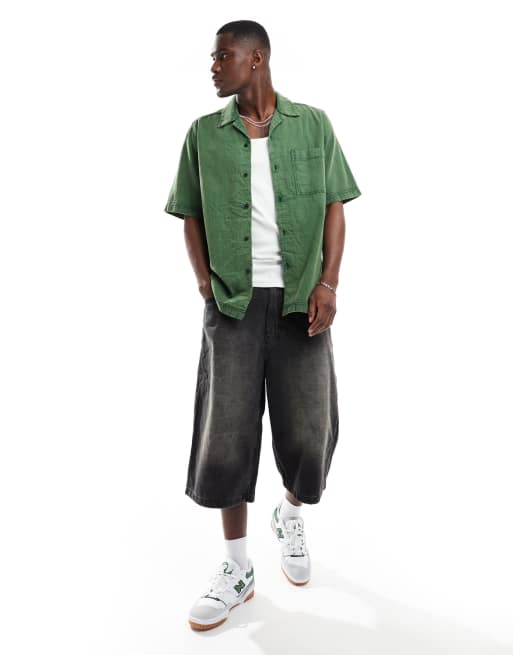 ASOS DESIGN - Chemise en jean décontractée avec col à revers - Vert délavé