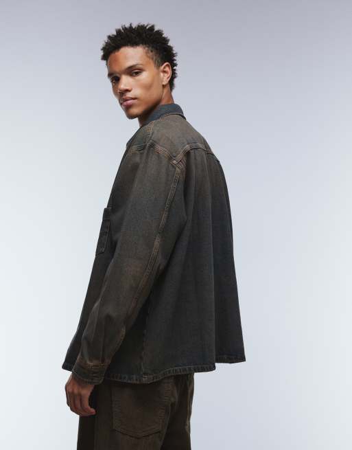 ASOS DESIGN - Chemise en jean d'ensemble - Bleu foncé et marron délavé, 3 de 5