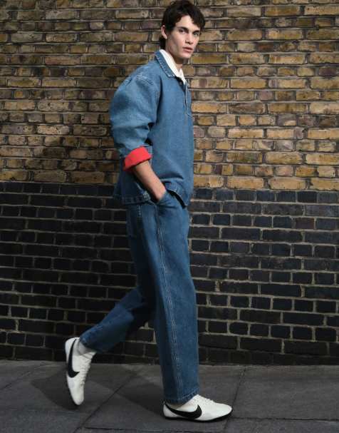 ASOS DESIGN - Chemise en jean oversize à manches longues - Bleu moyen délavé - view 1
