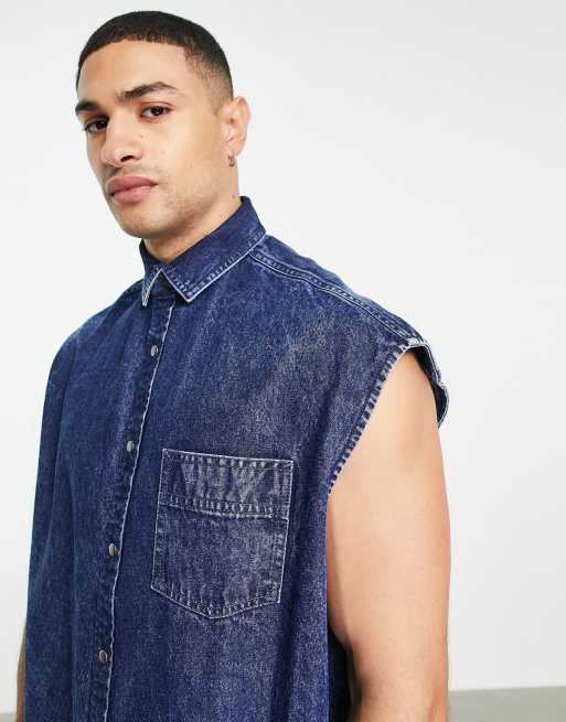 ASOS DESIGN Chemise en jean oversize sans manches Bleu d lav