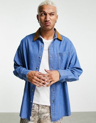 Chemises en jean Chemise en jean ultra oversize avec col en velours côtelé - Délavage moyen