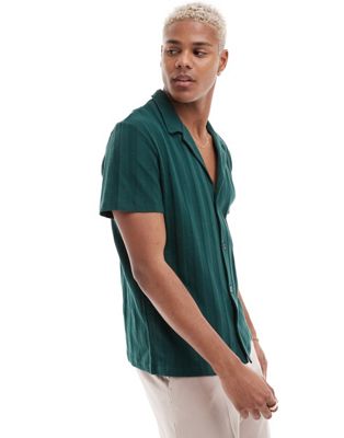 ASOS DESIGN revere collar jersey shirt in green boucle rib - ASOS Price Checker