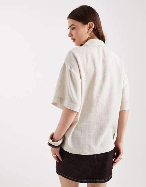 ASOS DESIGN - Chemise en lin avec col à revers - Grège, 4 de 4