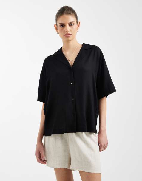 ASOS DESIGN - Chemise en lin avec col à revers - Noir - view 1