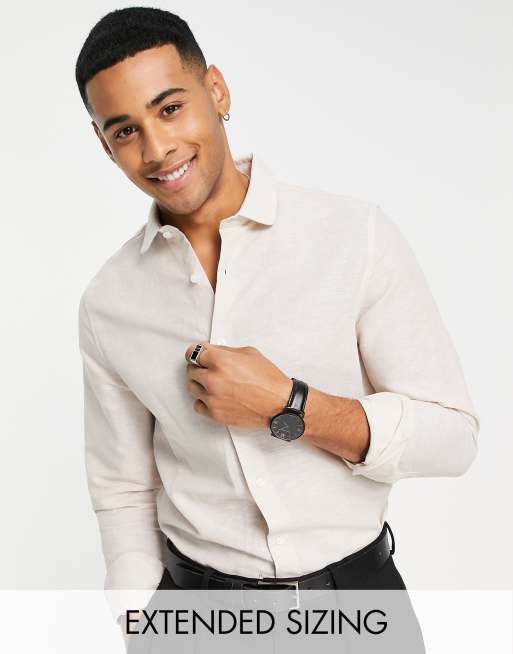 ASOS DESIGN - Chemise en lin habillée coupe classique avec col - Écru