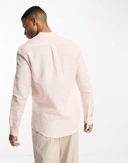 ASOS DESIGN - Chemise en lin habillée coupe classique avec col Mao - Rose pâle, 2 de 4