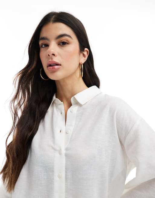 ASOS DESIGN - Chemise en lin mélangé - Blanc