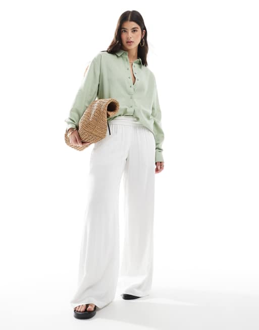 ASOS DESIGN - Chemise en lin mélangé - Kaki, 3 de 4