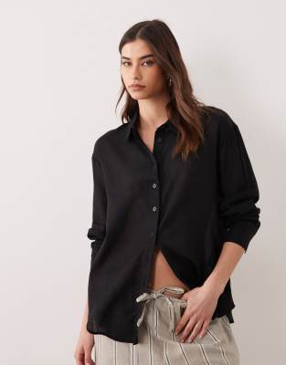Chemise en lin mélangé - Noir 44