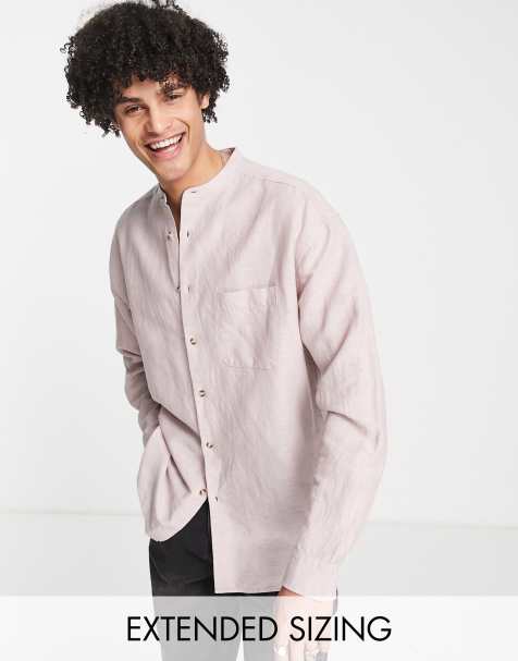 Chemise col rond en lin mélangé Natis Vert Le temps des cerises - Homme | Place des Tendances