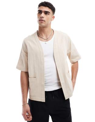 ASOS DESIGN - Chemise en maille texturée coupe kimono - Taupe-Neutre