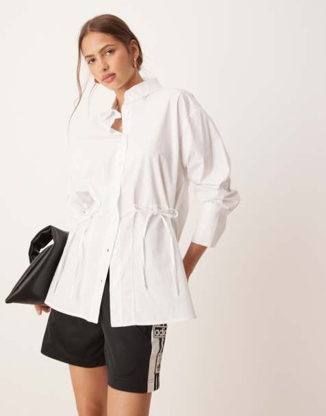 ASOS DESIGN - Chemise en popeline avec cordon de serrage à la taille - Blanc - view 1