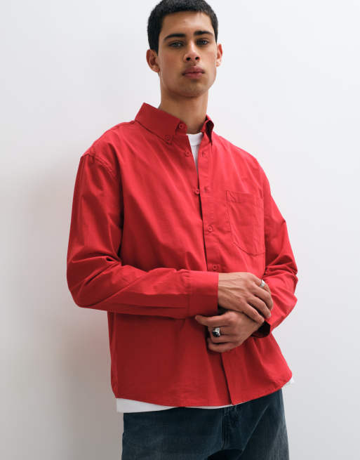ASOS DESIGN chemise en popeline coupe relaxed rouge, 5 de 5