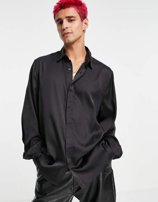 ASOS DESIGN - Chemise en satin à manches blouson volumineuses - Noir, 2 de 4