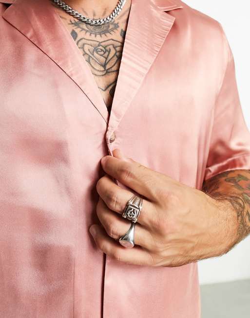 ASOS DESIGN - Chemise en satin avec col à revers large - Rose poudré, 2 de 4