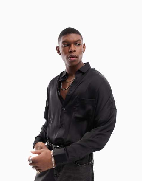 ASOS DESIGN - Chemise en satin oversize - Noir - view 1
