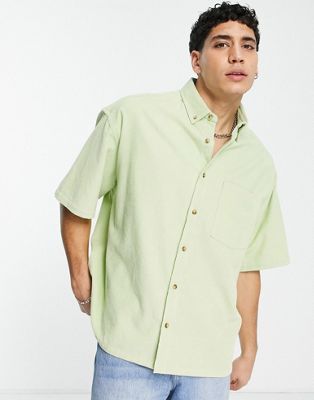 Homme Chemise en velours côtelé oversize à manches courtes - Vert clair