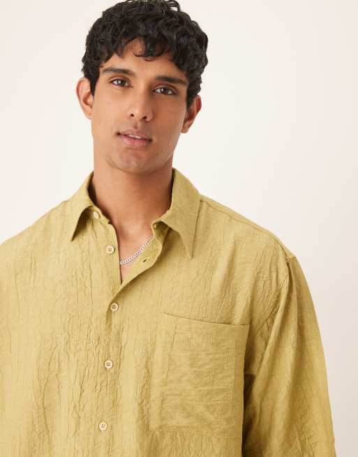 ASOS DESIGN - Chemise froissée oversize avec manches mi-longues - Vert, 3 de 4