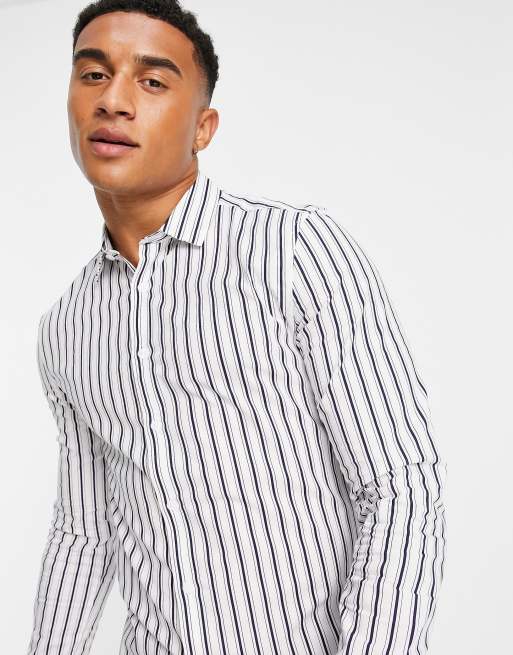 ASOS DESIGN - Chemise habillée ajustée à rayures - Bleu marine/blanc, 4 de 4