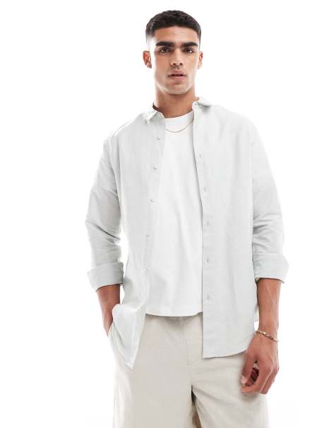 ASOS DESIGN - Chemise habillée coupe classique en lin avec col rond - Menthe - view 1