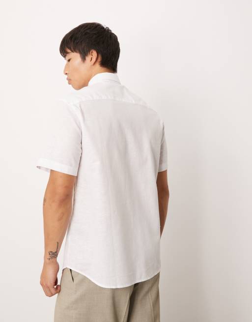 ASOS DESIGN - Chemise habillée en lin mélangé coupe classique - Blanc, 3 de 4