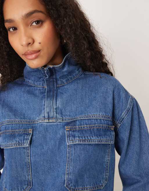ASOS DESIGN - Chemise légère en jean à col cheminée - Bleu moyen, 3 de 4