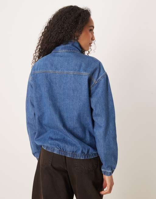 ASOS DESIGN - Chemise légère en jean à col cheminée - Bleu moyen, 4 de 4