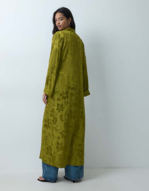 ASOS DESIGN chemise longue en jacquard satiné boutonnée couleur olive, 5 de 5