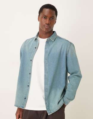 ASOS DESIGN - Chemise manches longues en denim délavé-Bleu