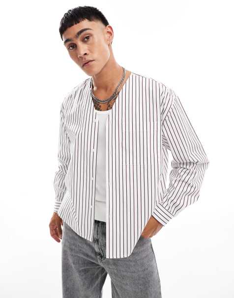 ASOS DESIGN - Chemise manches longues oversize à col style maillot de base ball - Rayures - view 1