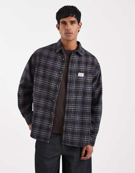 ASOS DESIGN - Chemise oversize à carreaux avec badge - Bleu marine - view 1