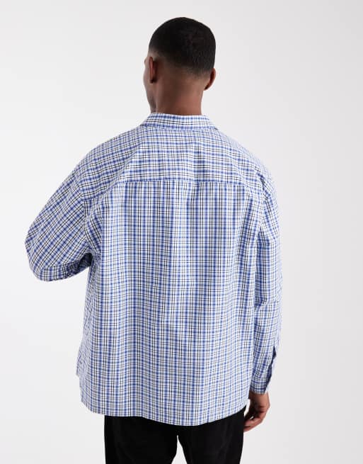 ASOS DESIGN - Chemise oversize à carreaux avec imprimé sur la poitrine - Bleu, 4 de 5