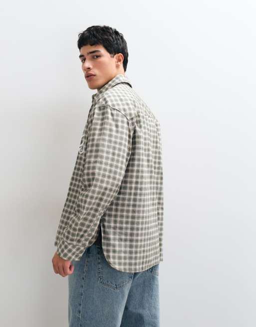 ASOS DESIGN chemise oversize à carreaux avec ourlet arrondi en escalier et imprimé placé vert, 5 de 5