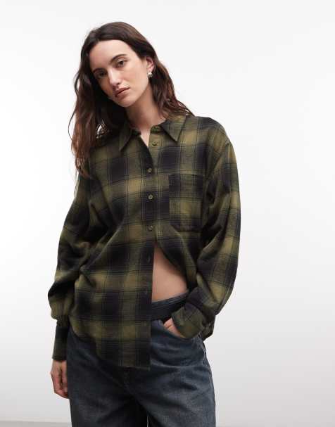 ASOS DESIGN chemise oversize à carreaux verts brossée - view 1