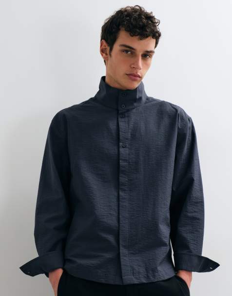 ASOS DESIGN chemise oversize à col cheminée avec détail de patte de boutonnage en noir délavé - view 1