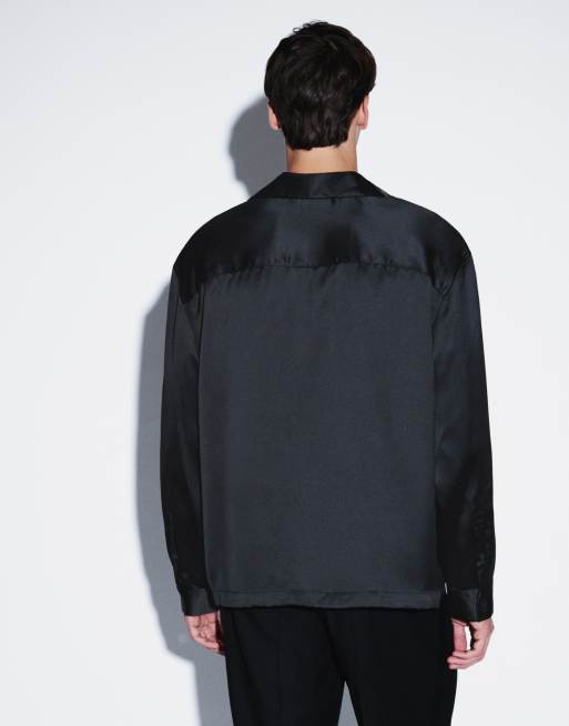 ASOS DESIGN chemise oversize à enfiler en satin fluide noire, 4 de 5
