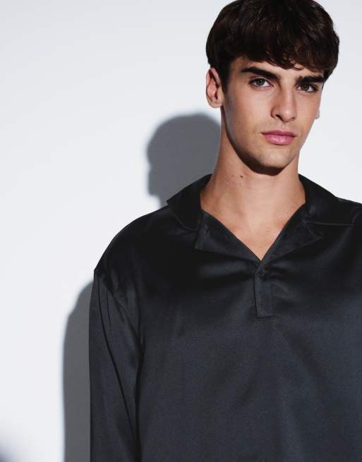 ASOS DESIGN chemise oversize à enfiler en satin fluide noire, 5 de 5