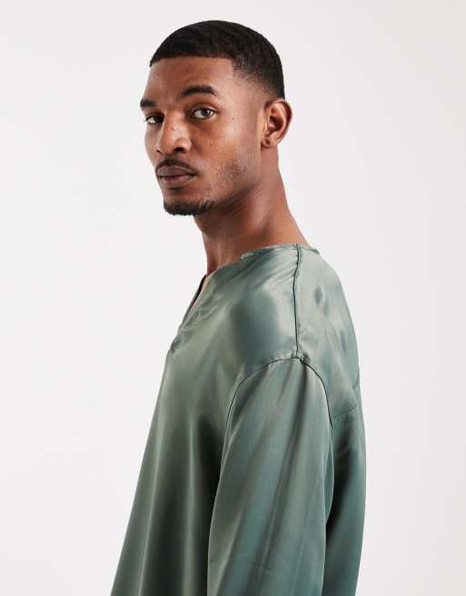 ASOS DESIGN - Chemise oversize à enfiler en satin - Sauge foncé, 4 de 5