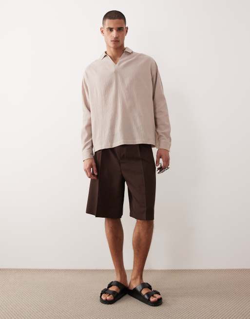 ASOS DESIGN - Chemise oversize à enfiler en tissu texturé effet froissé - Beige, 2 de 5