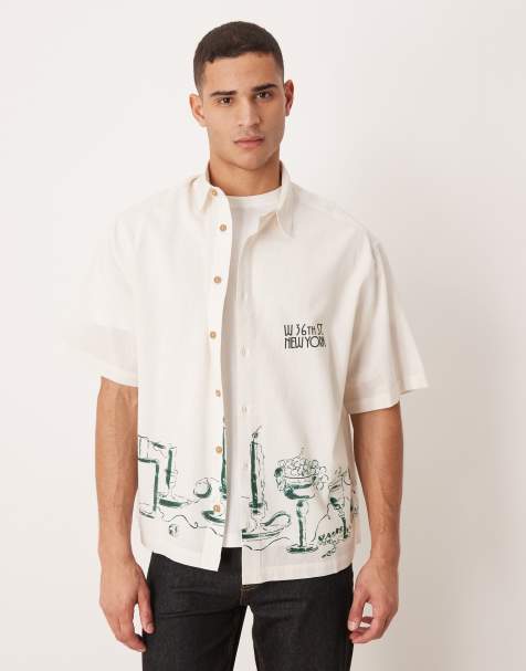 ASOS DESIGN - Chemise oversize à imprimé positionné - Blanc cassé - view 1